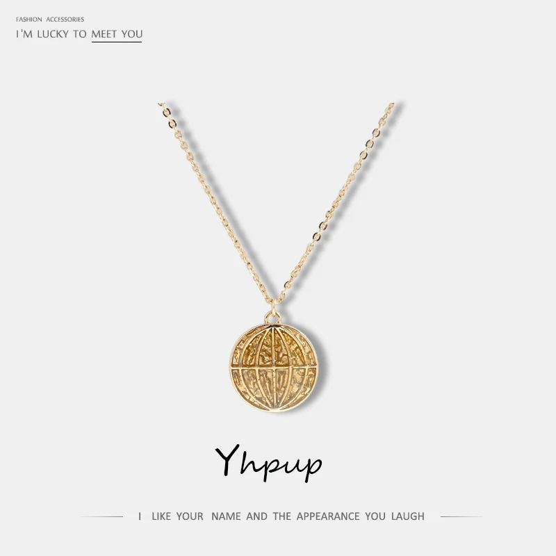 Yhpup модное круглое геометрическое ожерелье с кулоном, Ретро стиль, цинковый сплав, минималистичное золотое ожерелье для женщин, вечерние ювелирные изделия