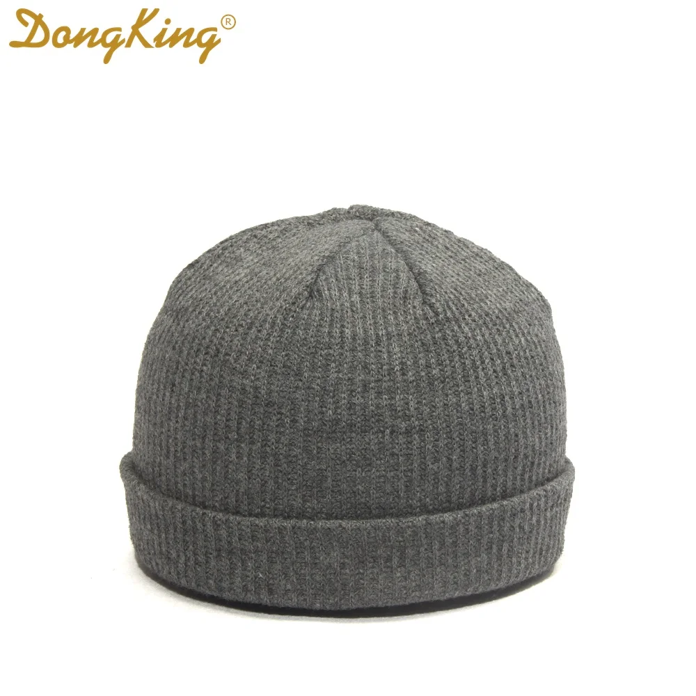 Dark Heather DongKing Новые Вязаные Шапочки ребристый трикотажный с манжетами короткие дыни кепки Docker Beanie шапка с черепом Ретро зимняя шапка унисекс Зимние шапки - Цвет: Dark Heather