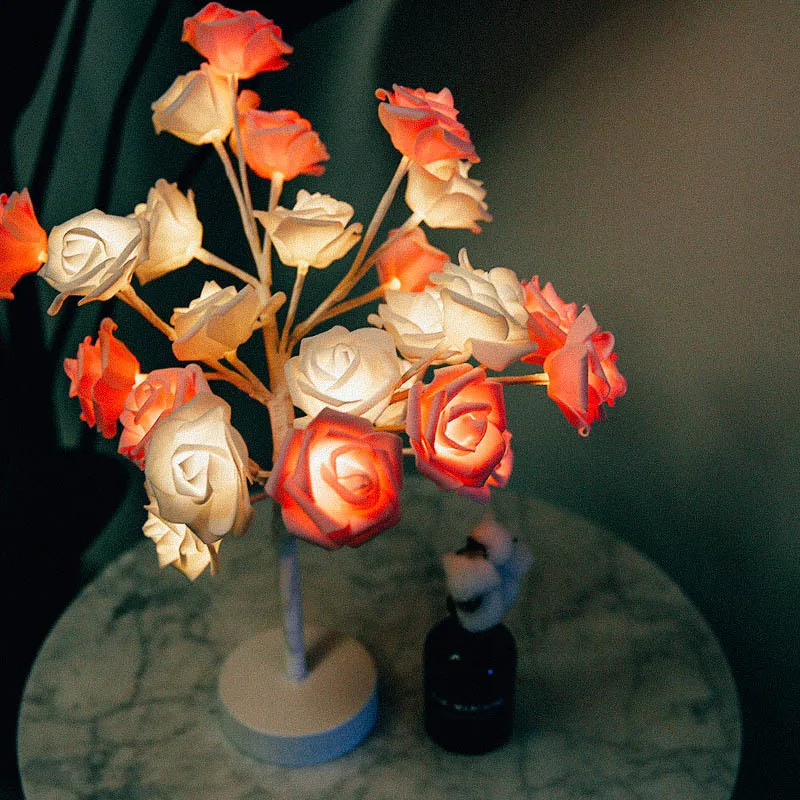 ASTRORA настольная лампа цветок розы настольная лампа Дерево 24 теплое белое светодиодное освещение Свадебные Рождественские вечерние украшения для спальни - Цвет абажура: White Pink