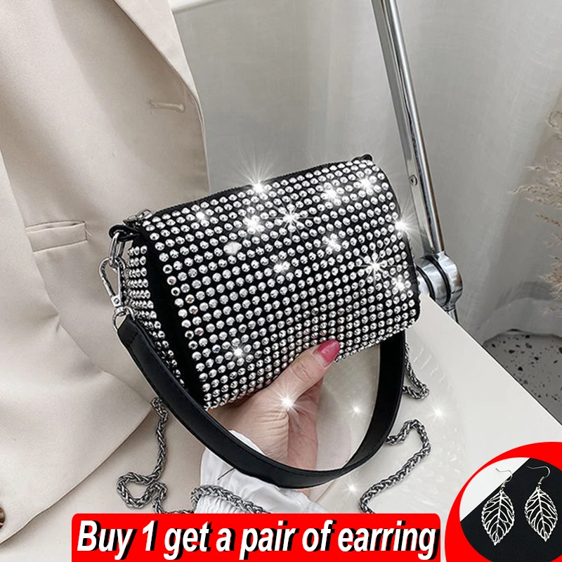 Bolso hombro de lujo con diamantes brillantes para mujer, bandolera cuero PU, la moda, con cadenas, de de hombro| - AliExpress