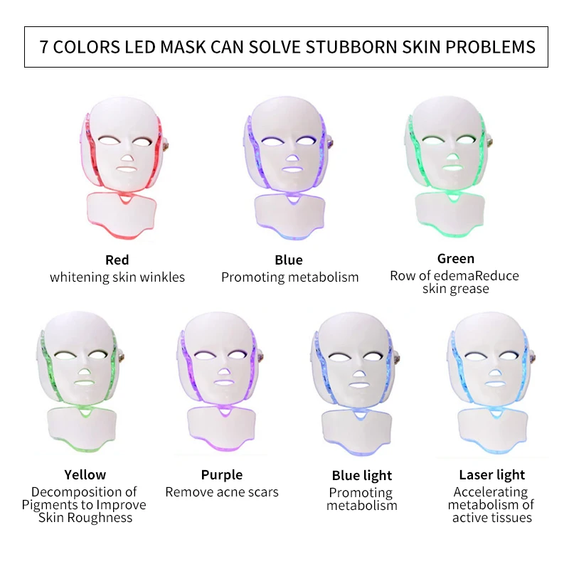 7 цветов светодиодный маска спа для лица маски омоложение кожи Отбеливание лица красота ежедневный уход за кожей маска светодиодный свет шеи Красота маска