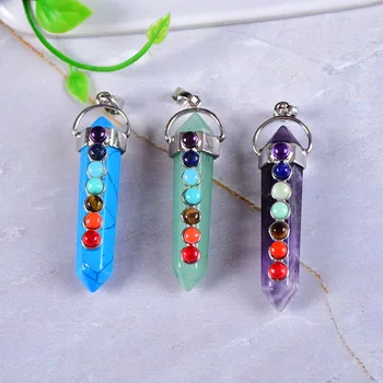 1PC Seven Chakras Rose Quartz Stone Pendant Turquoioses Lazuli Fashion For Men Women Jewelry Colourful Reiki Healing Amulet 2