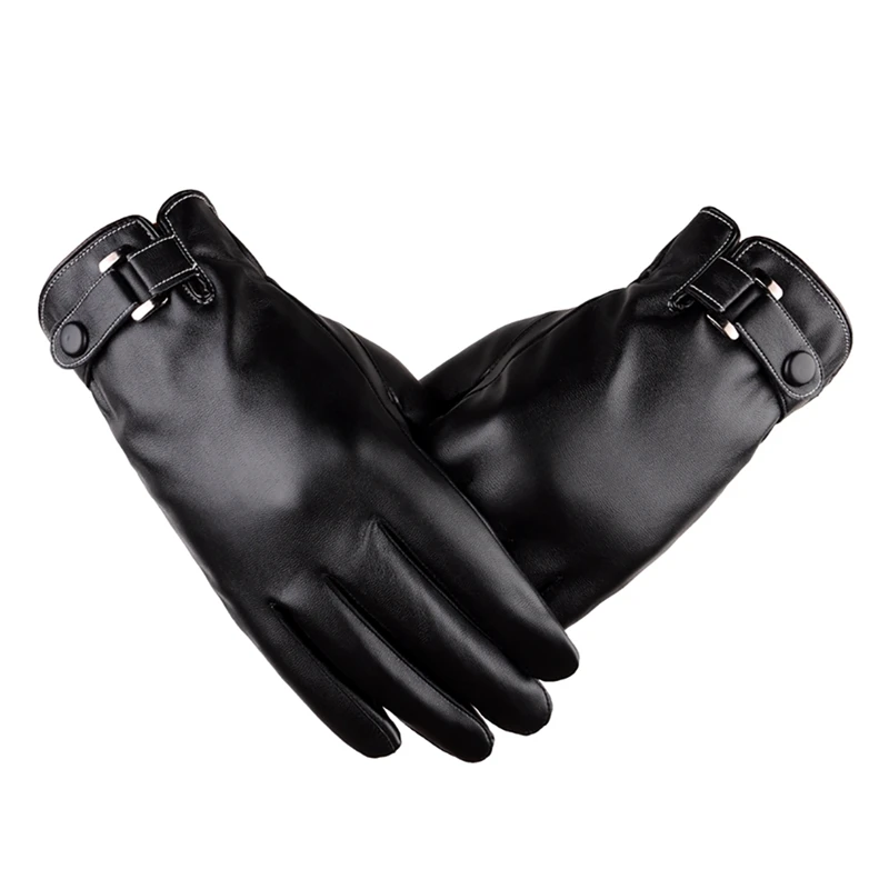 Зимние мотоциклетные ветроустойчивые теплые перчатки унисекс из искусственной кожи с сенсорным экраном, бархатная подкладка, варежки для вождения, черный/коричневый