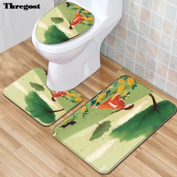 

Thregost 3D Printed Bath Mats Set Anti Slip Carpet Bathroom Rugs Toilet Pedestal Rug Absorbent Washroom Cover Toilet Seat Mat