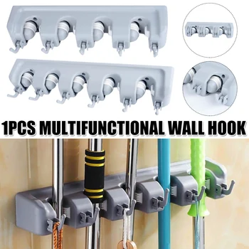 

Multifunctional Wall-Mounted Tool Organizer Broom Mop Hook Card Holder Rack Bathroom Garden Supplies HKS99