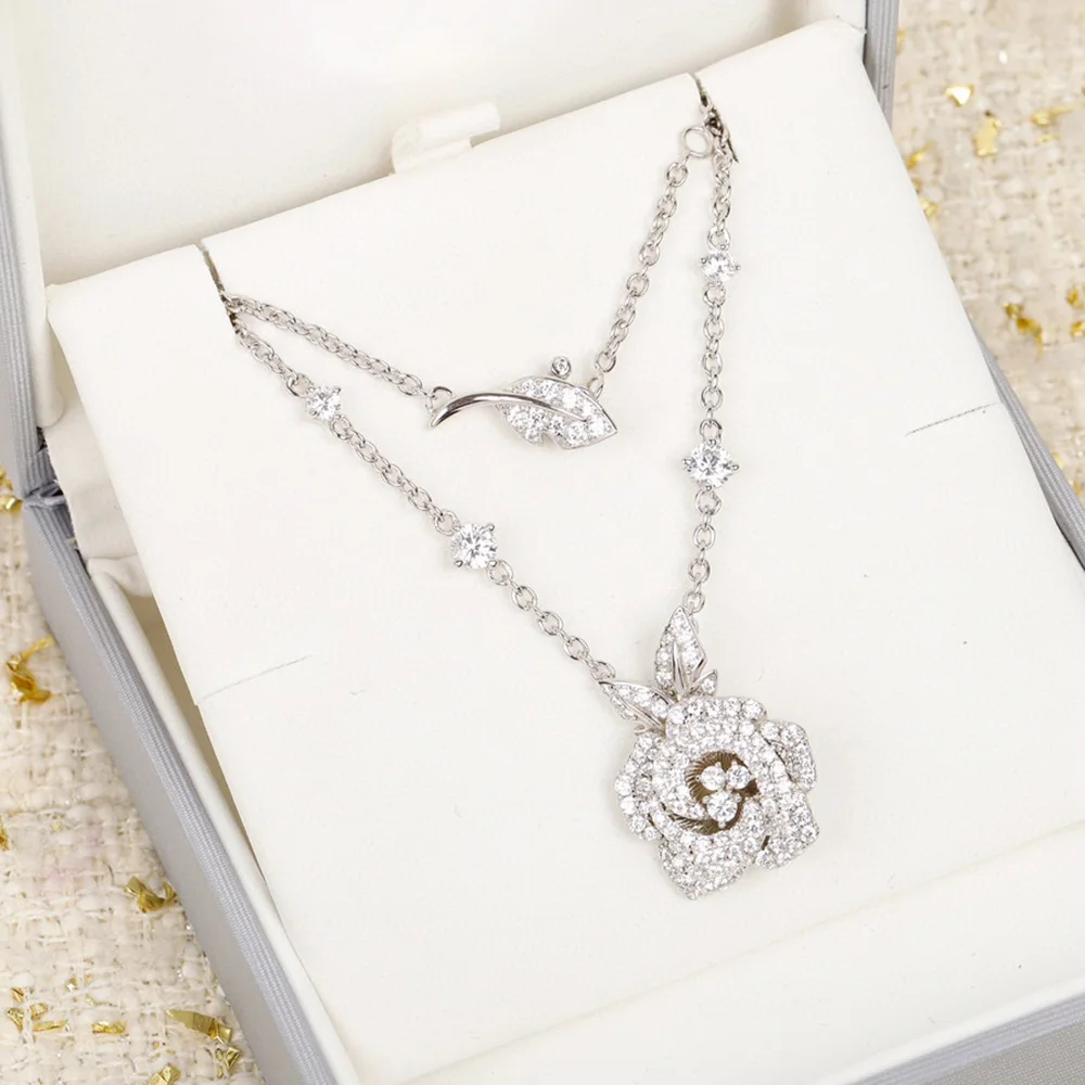 Luxury Brand 100 S925 Sterling Silver High Grade 5a+ Zircon Flower Pendant Necklace For Women