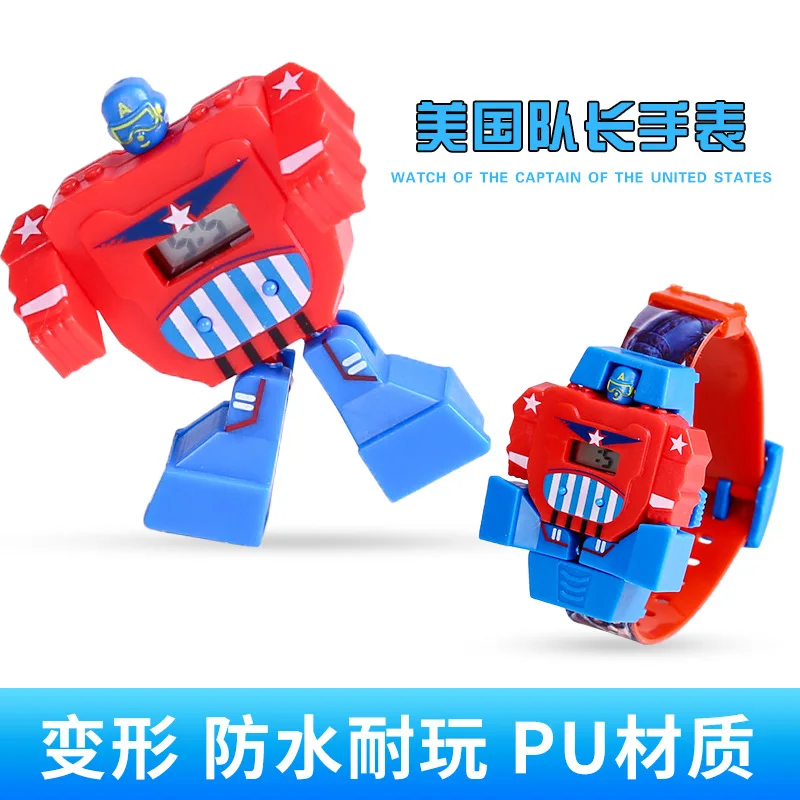 Детские часы с аниме Человек паук деформация робот игрушка водонепроницаемые