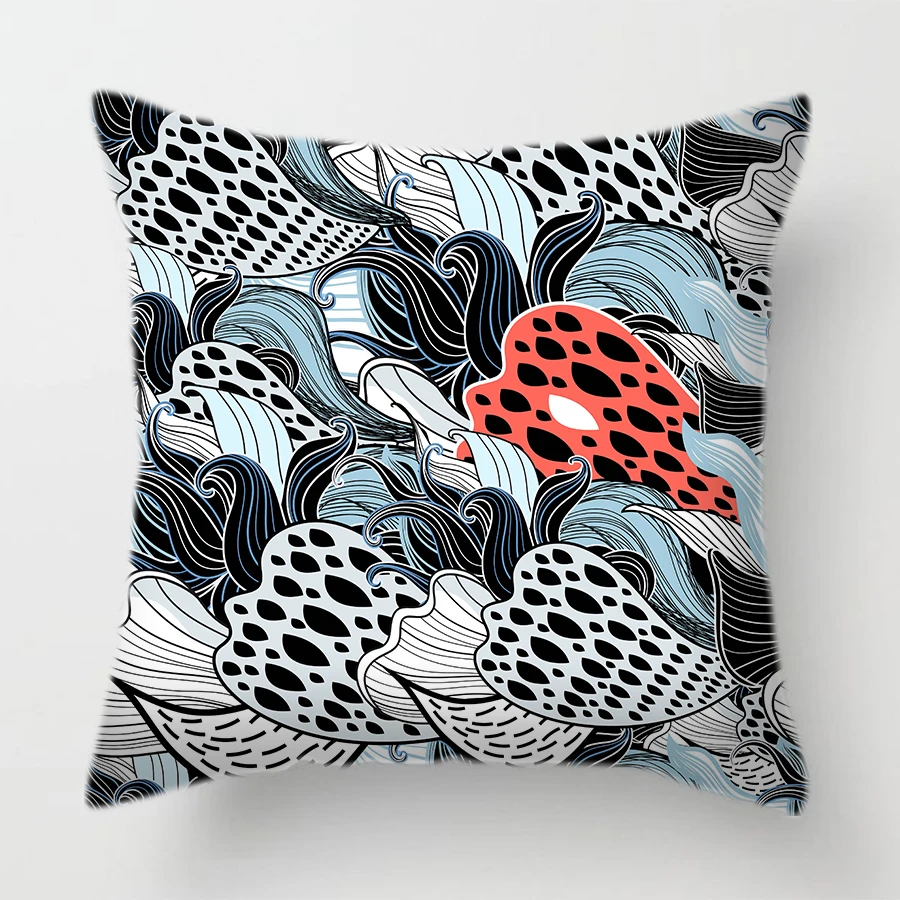 Двухсторонний полиэстеровый декоративный чехол для подушки с рисунком цветов, морских птиц, бабочек, дизайнерская синяя Геометрическая наволочка для дивана - Цвет: Flower Sea 05