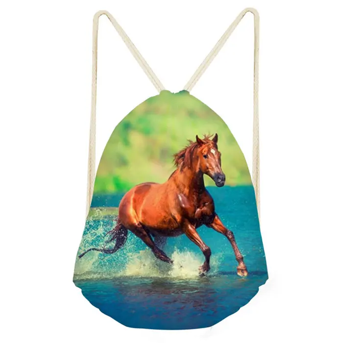 Белый Crazy Running Horse с принтом, мужская сумка на шнурке, белые сумки, модный школьный рюкзак для девочек и мальчиков, Женская Прямая - Цвет: Белый