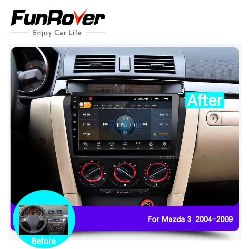 Funrover 2.5D ips для Mazda 3 BK 2003-2009 2din android 9,0 автомобильный Радио мультимедийный плеер Авторадио Навигация gps 4G 64G dvd dsp