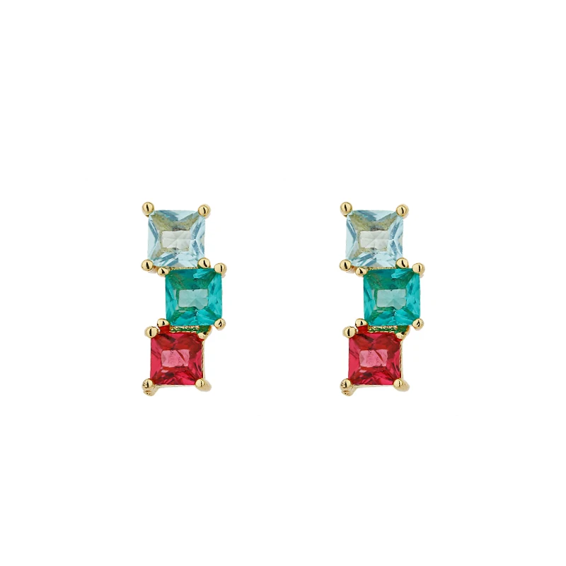 

Wantobuy Fashion Luxury Multi Color Cubic Zircon Stud Earrings Charm Small Earrings for Women Girls Party Gift Accessories New