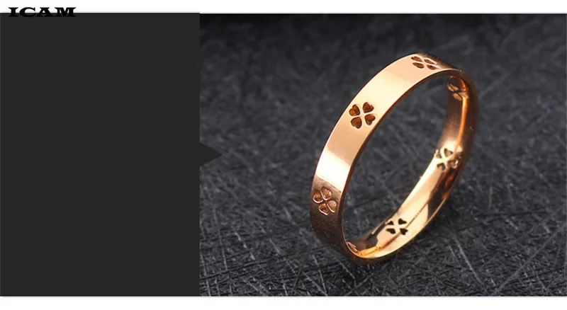 ICAM High Polished Stainless Steel Clover Ring For Women Rose Silver Color Finger Rings Size 6-11 Fashion Jewelry Wholesale Ring