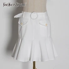 TWOTWINSTYLE, сексуальные Лоскутные юбки с оборками для женщин, высокая талия, с поясом, с рюшами, мини-юбка, женская модная одежда