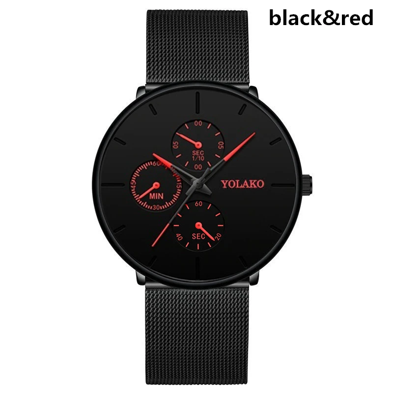 M black red Модные мужские часы минималистичные Роскошные ультра тонкие наручные часы из нержавеющей стали с сетчатым ремешком аналоговые кварцевые часы Relojes Hombre - Цвет: M black red