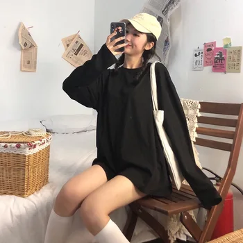 

YZY Spring and Autumn Korean-style New Style Loose-Fit Versatile Mid-length Laziness-Style Solid Color Base