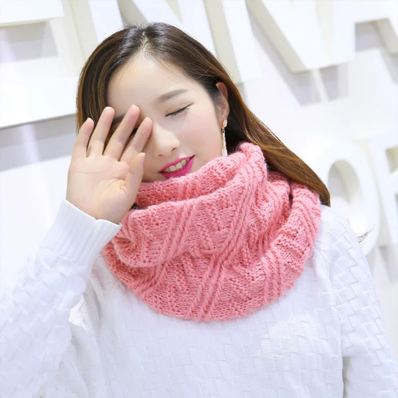 Вязаный зимний шарф для женщин и мужчин, кольцо, шарф, уплотненная шерсть, воротник, одноцветные шарфы, шарф ручной работы, шерсть, сохраняющая тепло - Цвет: pink