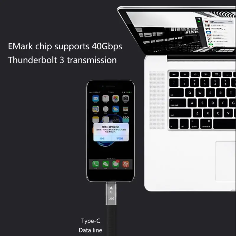 Для Thunderbolt 3 кабель передачи данных 10/40 Гбит/с мягкой USB-C зарядный шнур линия Emark чип