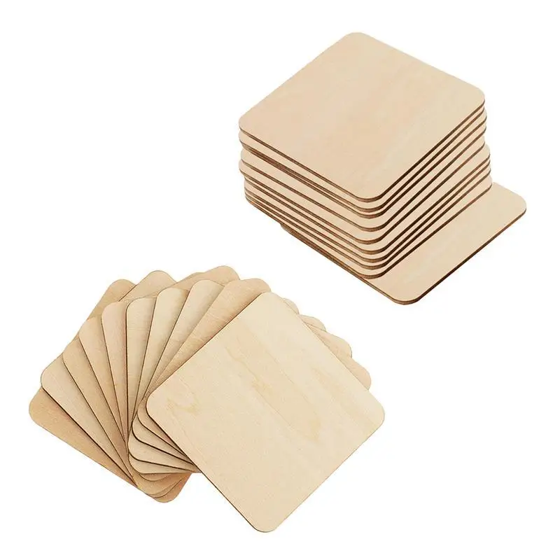 20pcs Blank Plaque Building Model Square DIY Wooden Craft Pyrography Slices Embellishments Arts Crafts Home Display Decor A3