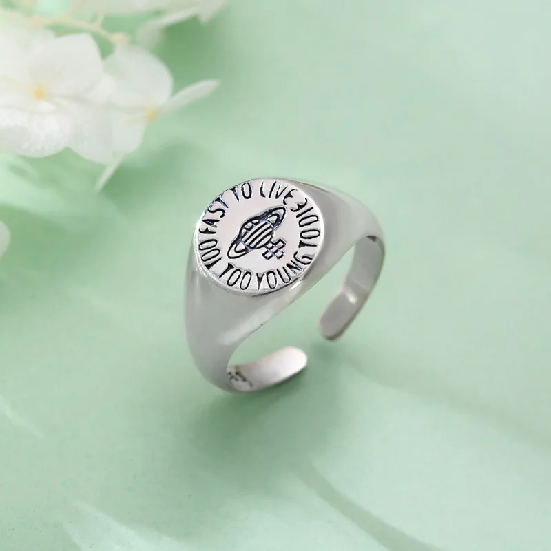 

Korean Fashion Planet Saturn Ring Female Vintage Jewelry S925 Sterling Silver Wide Thick Opening Adjustable Finger Ring Women