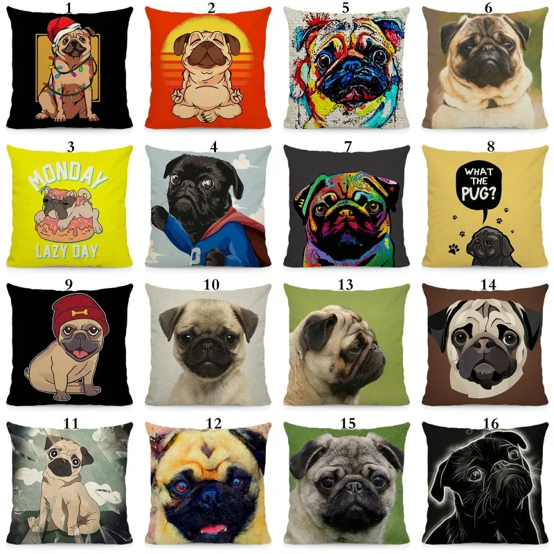 

XUNYU Cute Pug Dog Cushion Cover Decorative Sofa Pillow Case Seat Car Home Decor Throw Pillowcase 45x45cm DWG020