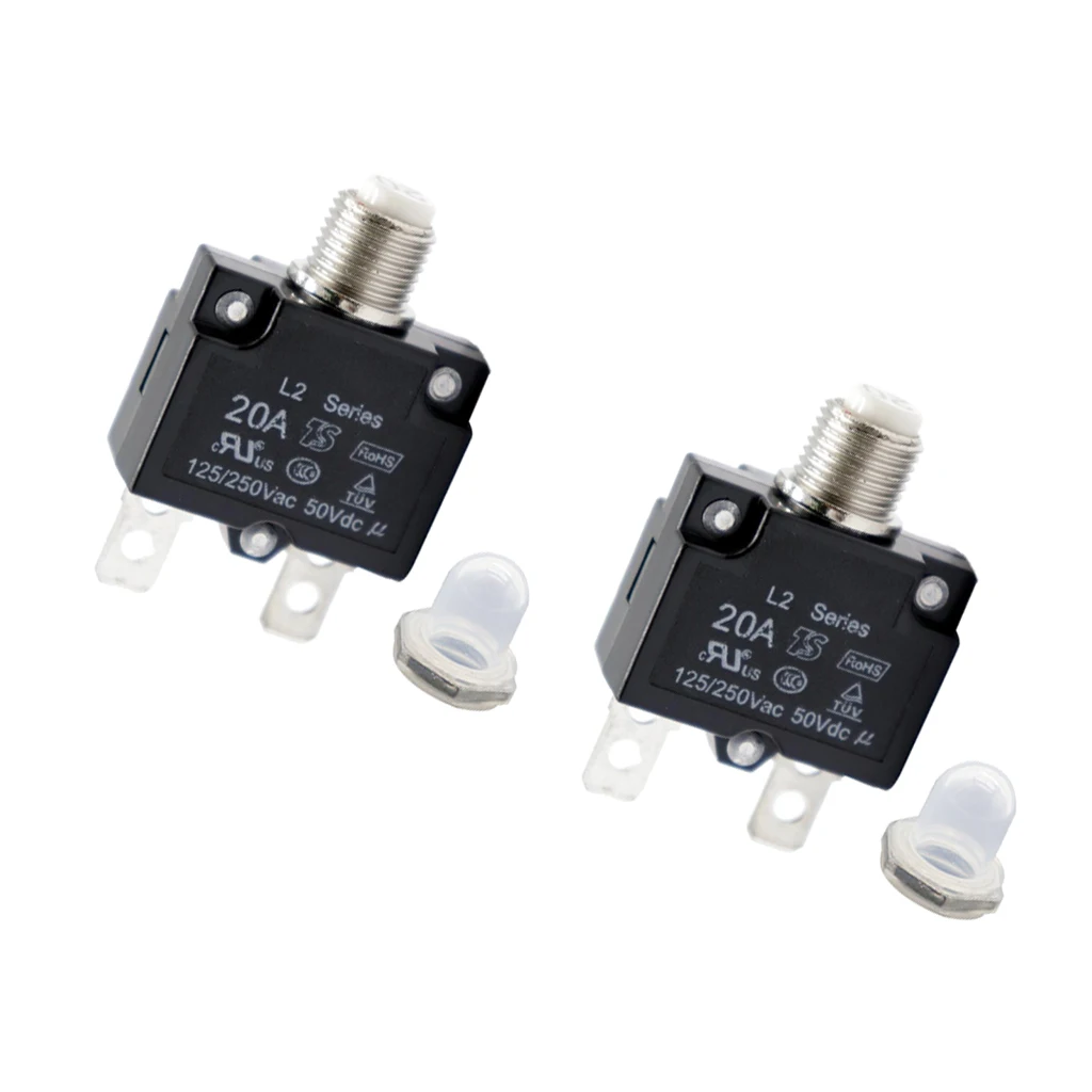 2 Pieces 20 Amp Push Button Circuit Breakers with Waterproof Button Transparent Cover, DC 50V AC 125-250V