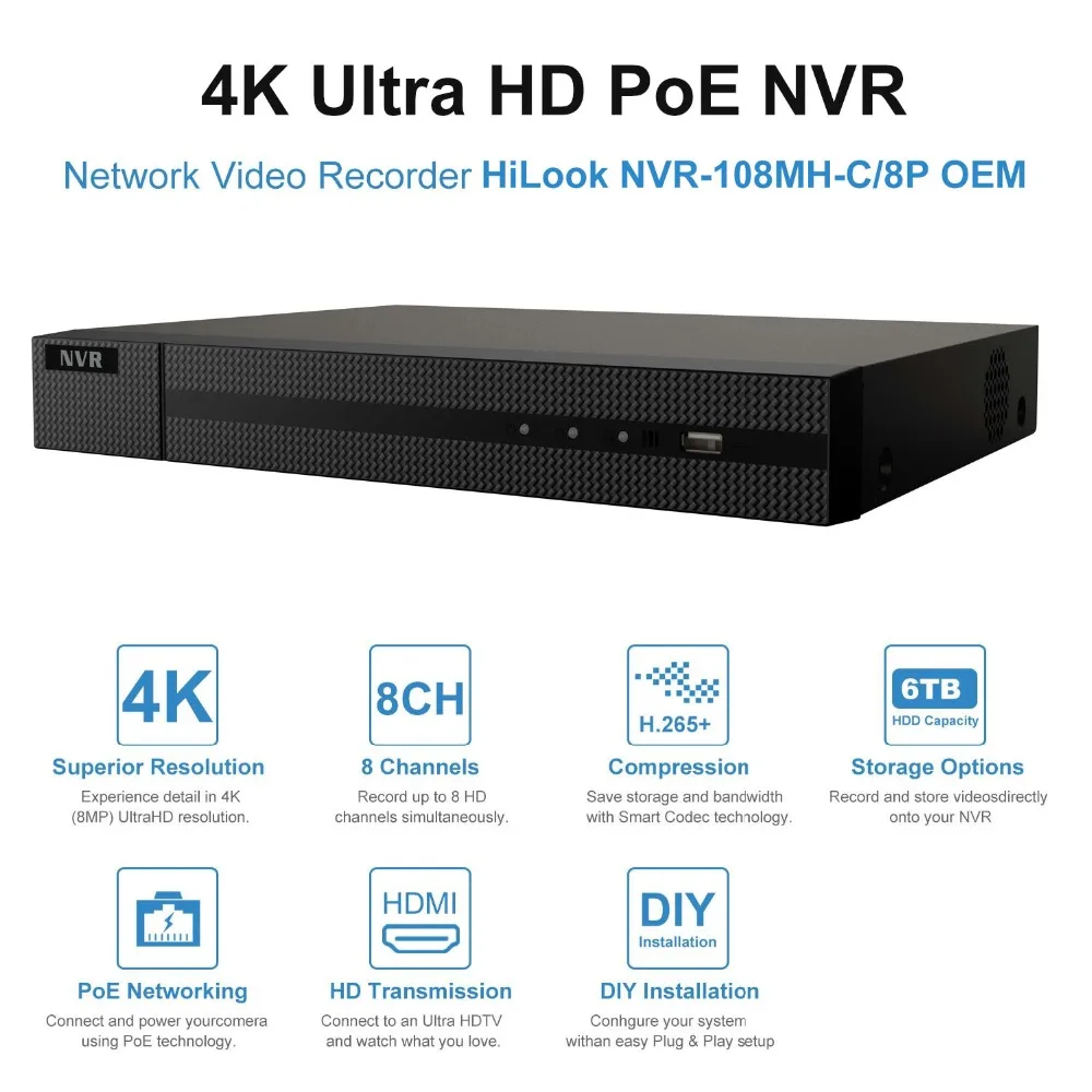 Hikvision OEM 4K 8CH NVR HD POE сети видео Системы 8MP H.265 NVR с 4/6/8 шт. 8MP всепогодный IP Камера с 1 ТБ/2 T/4 ТБ HDD