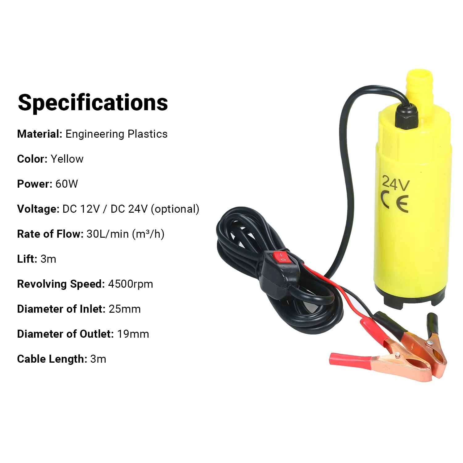 60 Вт Электрический насос погружной для перекачки топлива с размером выхода 19 мм