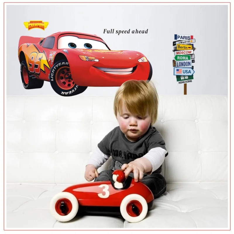 Молния 3D Cartoom автомобили настенные декоративные наклейки для мальчиков спальни