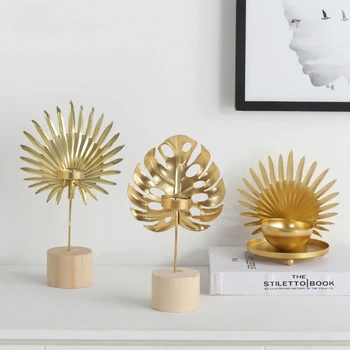 

Nordic Wrought Iron Candle Holders Party Wedding Decorations Candlestick Gold Metal Plant Leaves Candelabra Table Centerpiece
