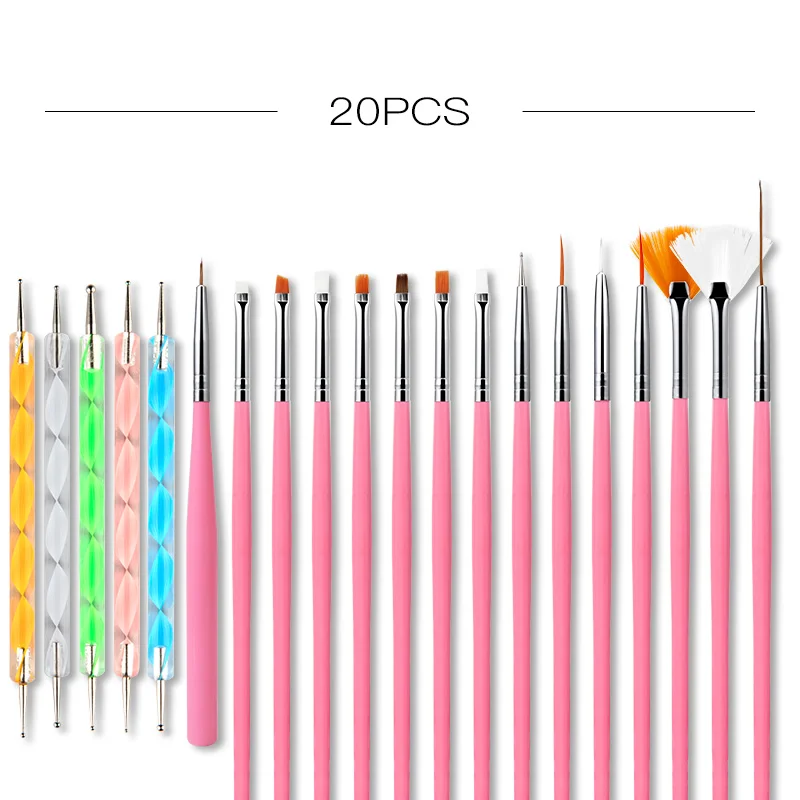 20pcs pink brushes ROSALIND Кисть для ногтей все для маникюрная щетка набор гель лак для точечного нанесения Ручки гелевые Лаки набор инструментов маникюрные ручки - Цвет: 20pcs pink brushes