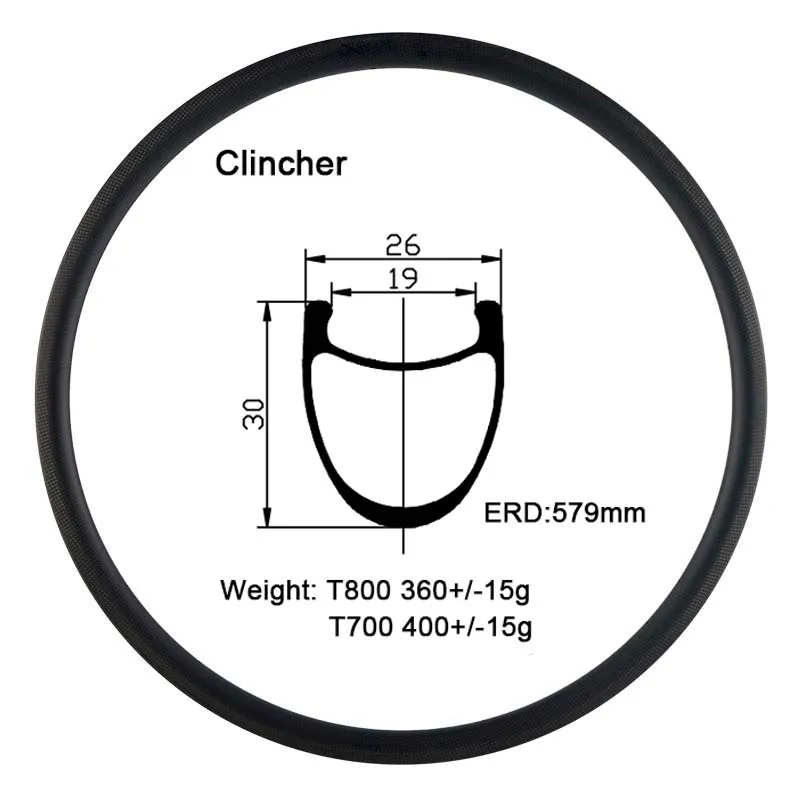 Carbonfan T800 700C Clincher ширина: 26 мм Глубина: 30 мм карбоновый обод дорожного велосипеда