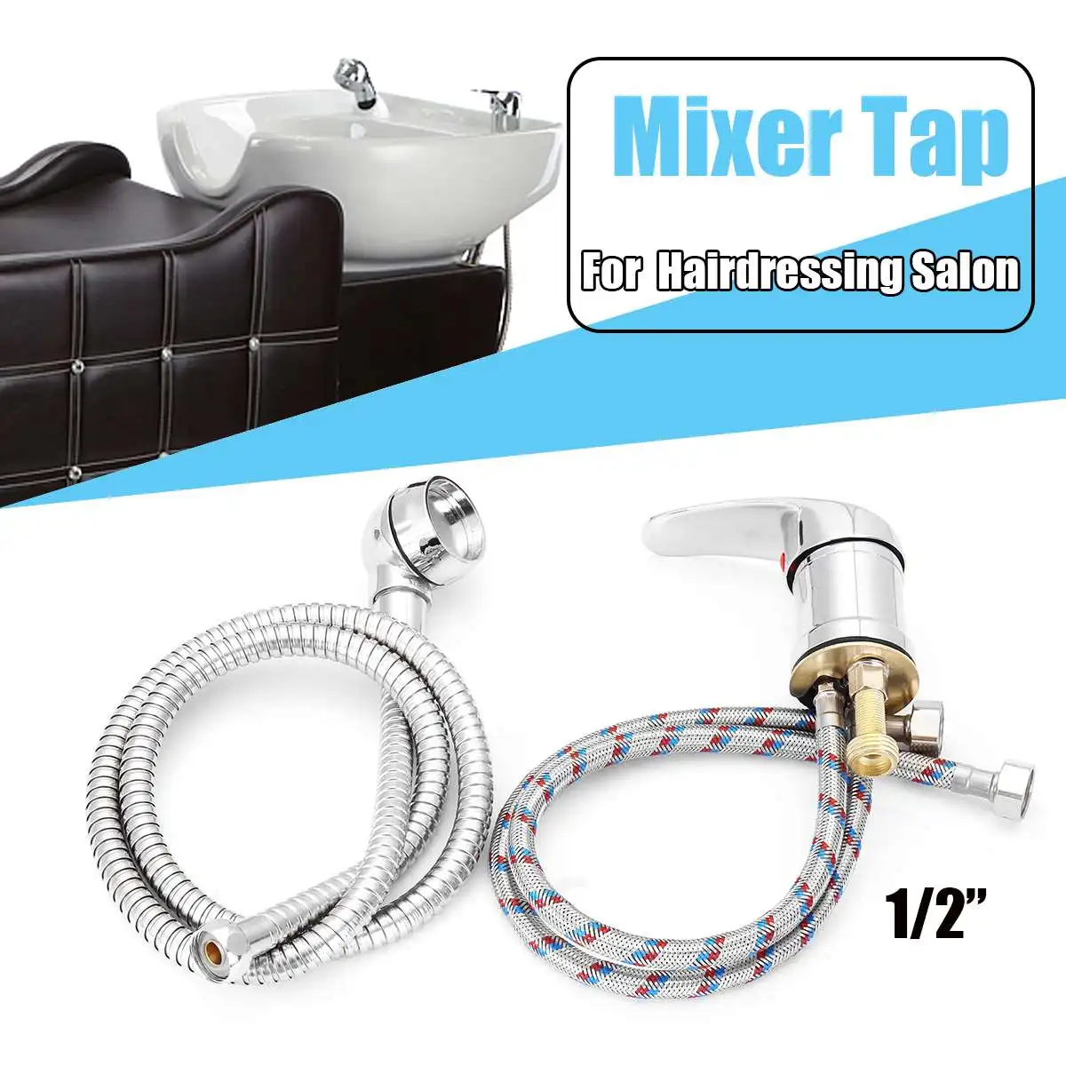 

123cm Hot/Cold Water Mixer Tap Bath Sink Faucet Shower Head Spray Hose Push On Washing Hairdresser Pet Household faucet extender