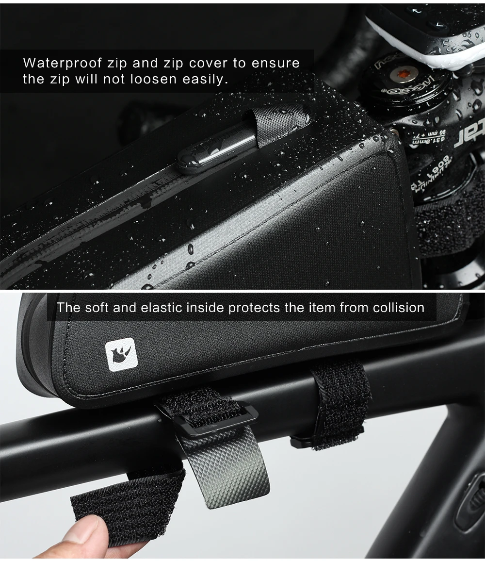 Rhinowal Bicycle Bags Waterproof Cycling Top Front Tube Frame Bag Large Capacity MTB Road Bicycle Pannier Black Bike Accessories (11)