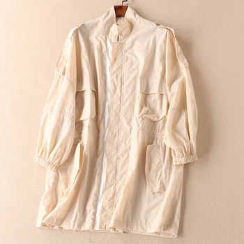 

Sun protection women jacket clothing female long section collar thin coat oversize casaco feminino jaqueta feminina chaquetas