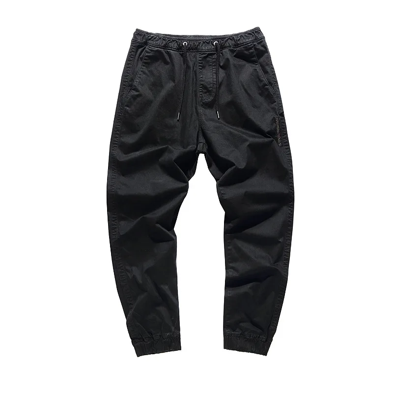 Mens Casual Pants Pure Cotton Solid-color Drawstring Elastic Waist Trousers Windproof Soft Fashion Mens Pant Autumn Winter