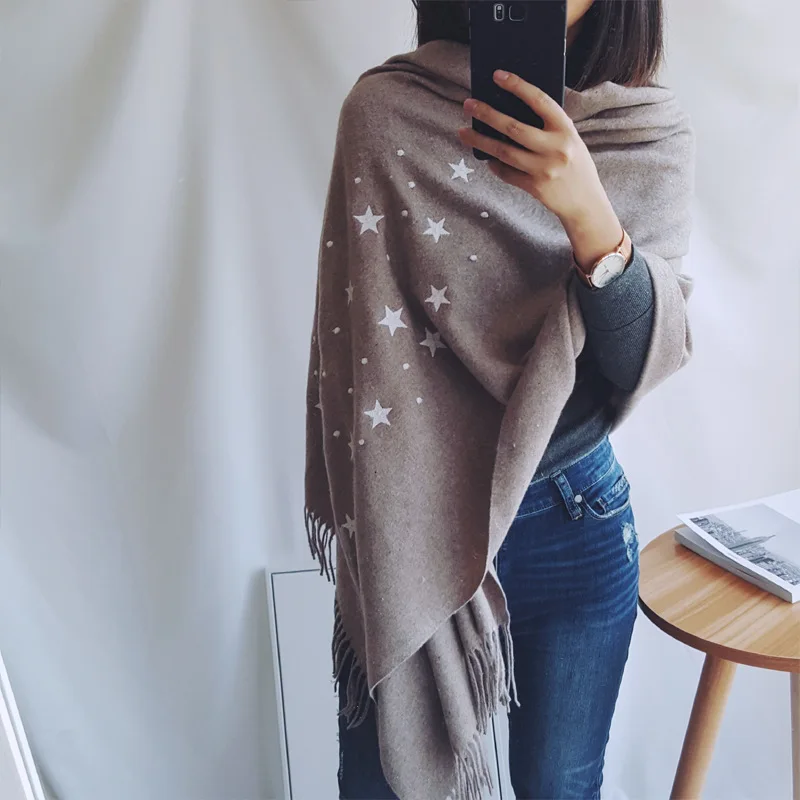 Новая зимняя Звездное кашемировый шарф женский звезды шерстяной платок, женский шарф элегантный теплый толстый пашмины