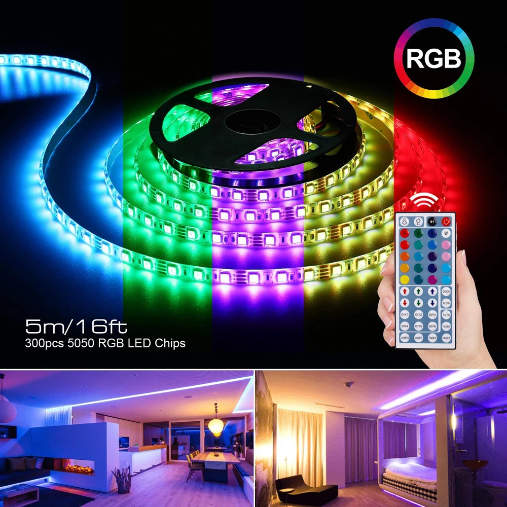 

3M 5M RGB LED Strip Lights SMD5050 DC12V Adapter Powered 44 Keys IR Remote Control IP67 Waterproof Flexible Ribbon Tape Lights