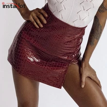 InstaHot, модные сексуальные мини юбки из искусственной кожи с разрезом, женские юбки с высокой талией, женские юбки-карандаш, повседневные офисные летние юбки из искусственного аллигатора InstaHot, модные сексуальные мини юбки из искусственной кожи с разрезом, женские юбки с высокой талией, женские юбки-карандаш, повседневные офисные летние юбки из искусственного аллигатора