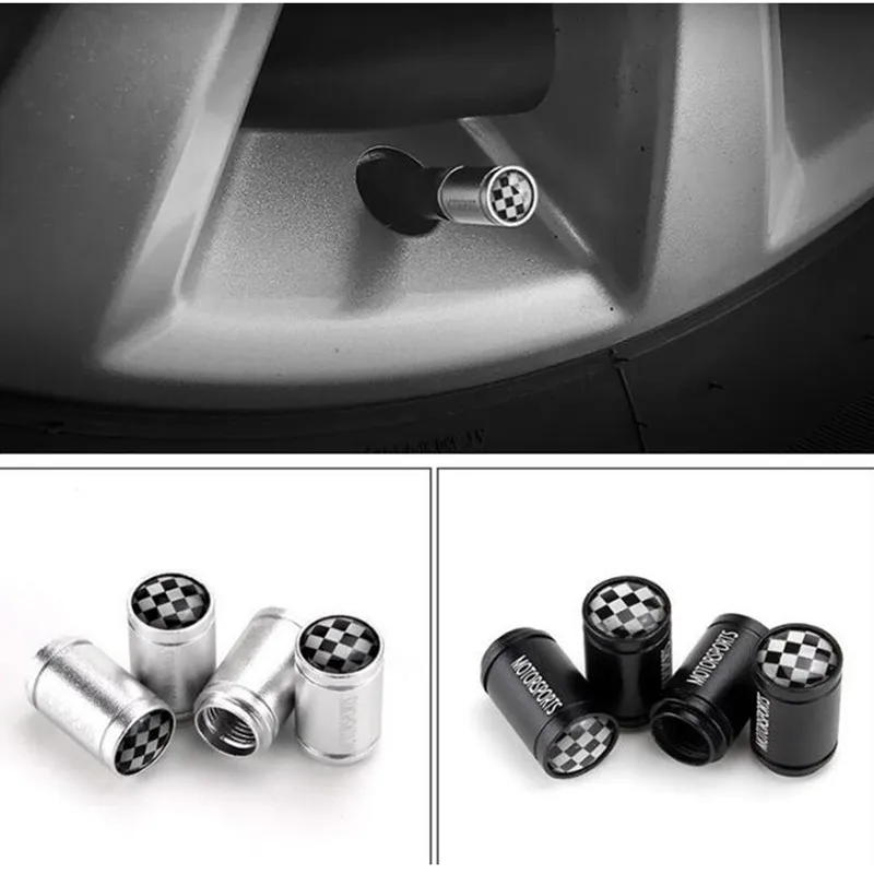 

4Pcs/Set Universal Aluminum Car Valve Caps Black White Grid Wheel Caps Dustproof Rustproof Caps For Tire Motorcycle Car Parts