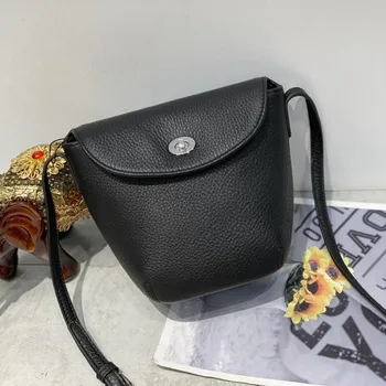 

Women Genuine Leather Mini Bucket Bags Soft Real Leather Small Shoulder Crossbody Messenger Purse New Designers Female Hand Bag