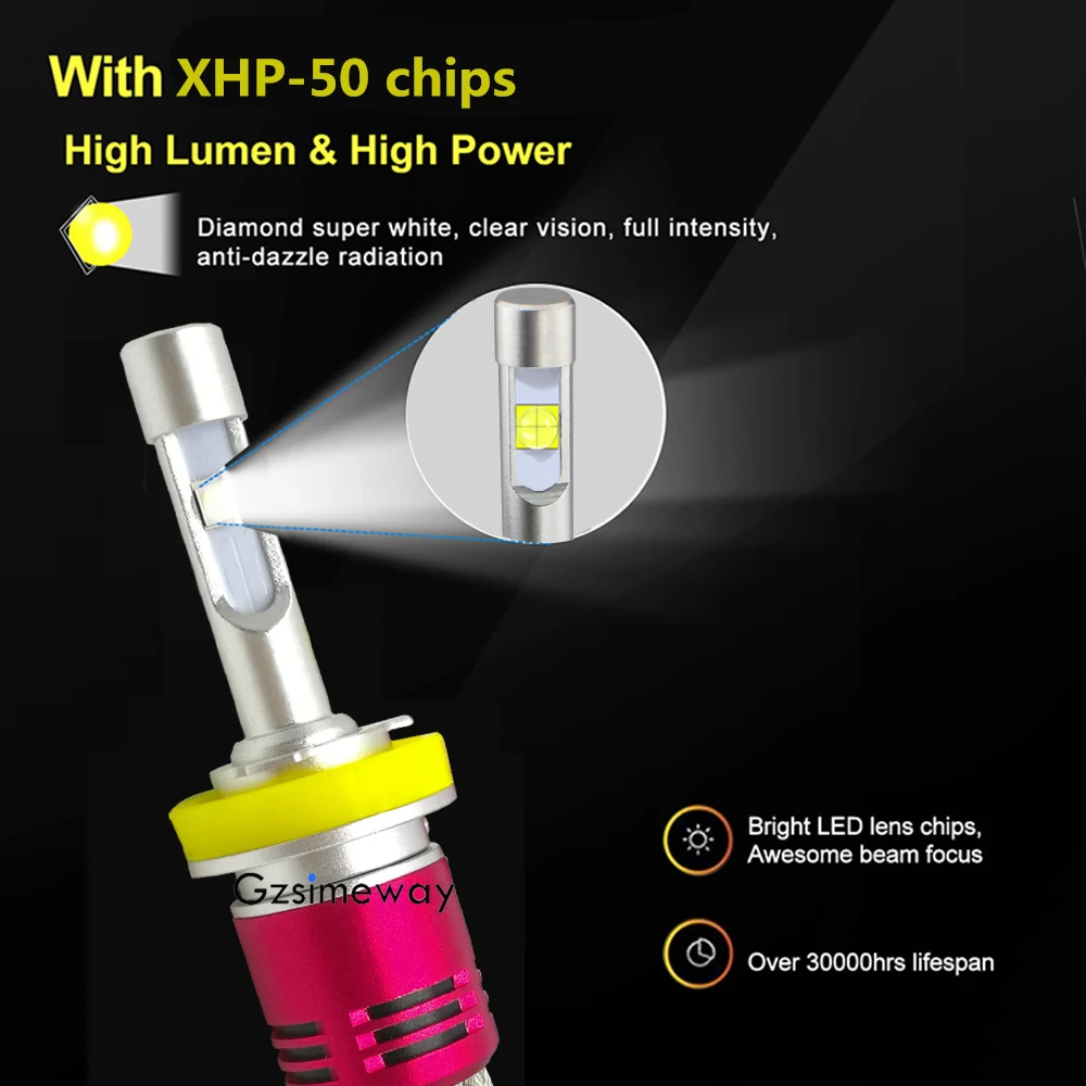 2 шт. Автомобильные фары H4 LED H7 H11 H1 H3 H9 9005 9012 лампочки Супер яркие с XHP50 4300K 6000K 104W HB4 881