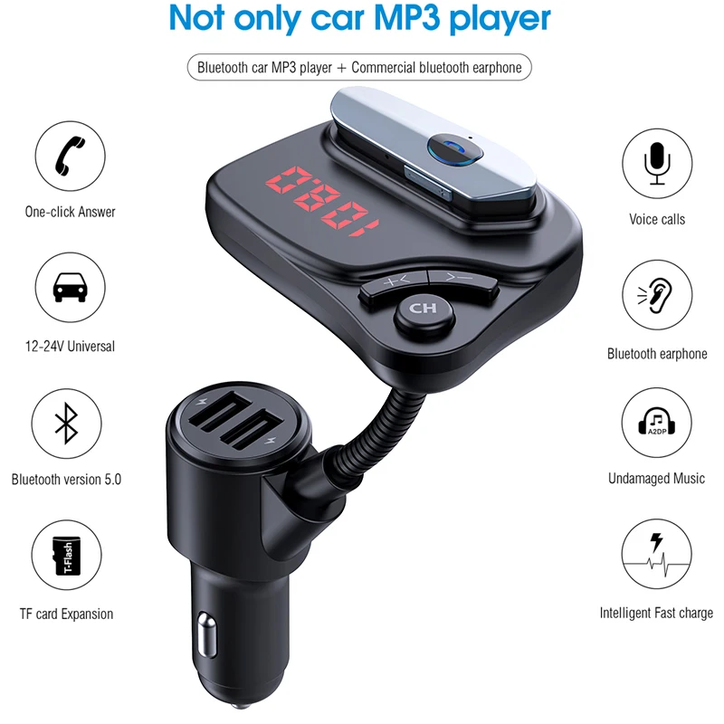 Bluetooth автомобильный комплект MP3 плеер fm-передатчик с разборкой наушников Handsfree автомобильный комплект USB быстрое зарядное устройство адаптер