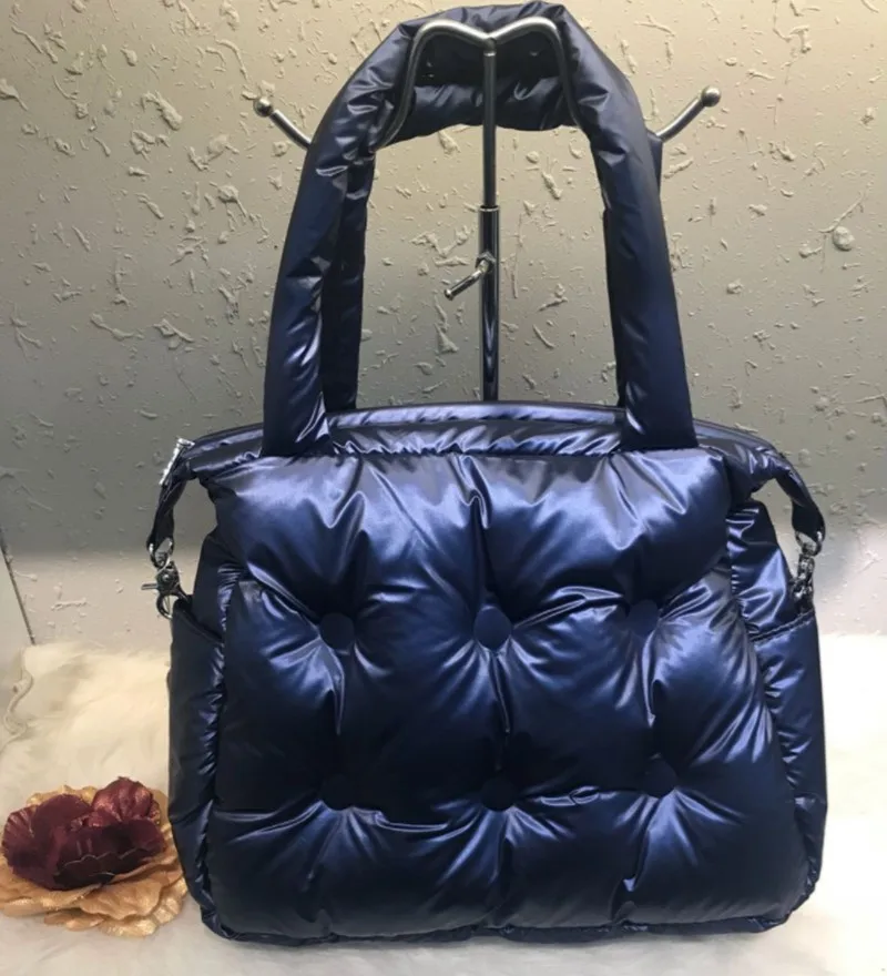 Новинка, зимняя сумка через плечо, женская сумка-мешок из хлопка с перьями, сумка-ведро, сумка с ручкой сверху, Bolsas Femme - Цвет: Синий