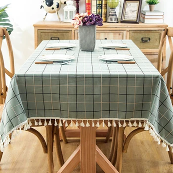 

Waterproof Checkered Tablecloth Fringe Rectangular Coffee Table Tablecloth American Country Table Cloth Family Party Table Cover