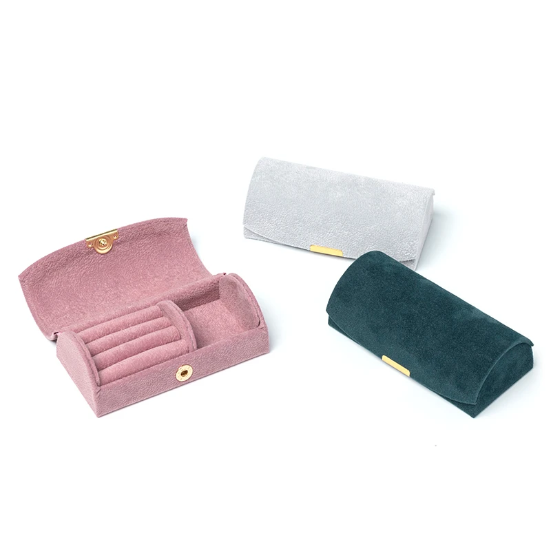 New Fashion Arched Portable Velvet Jewelry Box Jewelry Box 3 Color Ring Earring Metal Button Multifunction Storage Showcase 56 grids portable velvet jewelry roll storage bag ring pendant folding travel organizer earrings case zipper bag for necklace