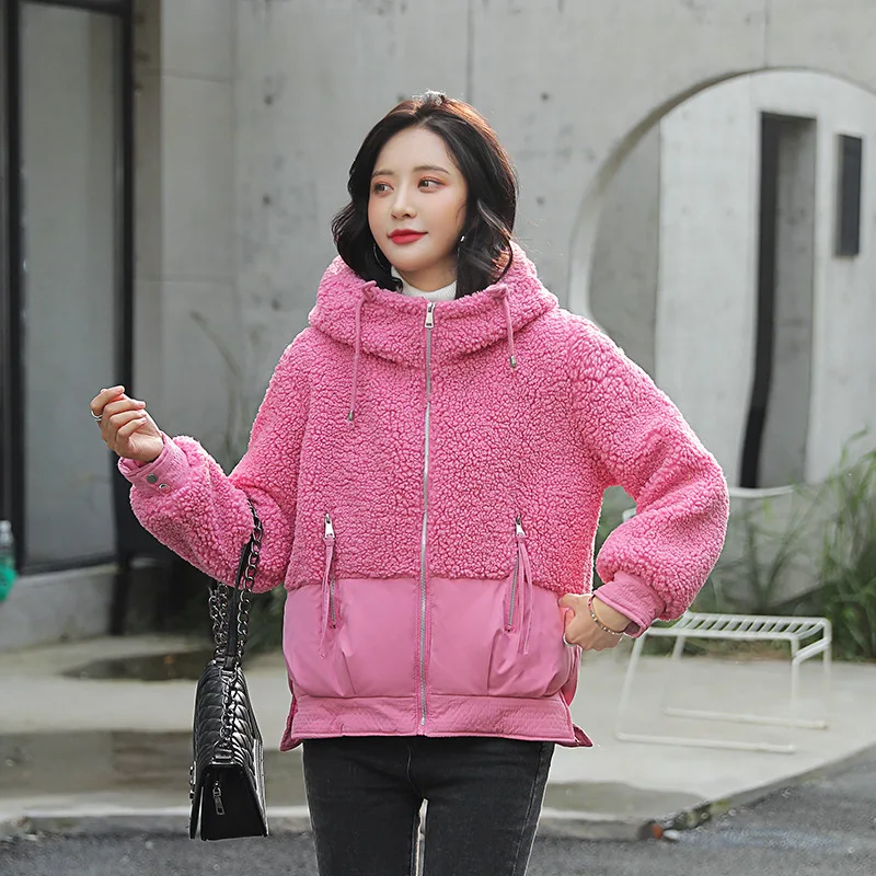 

2019 Fashion Casual Short Cotton Coat Winter WOMEN'S Cotton-padded Clothing Hair ke li rong Stitching Cotton-padded Jacket Warm