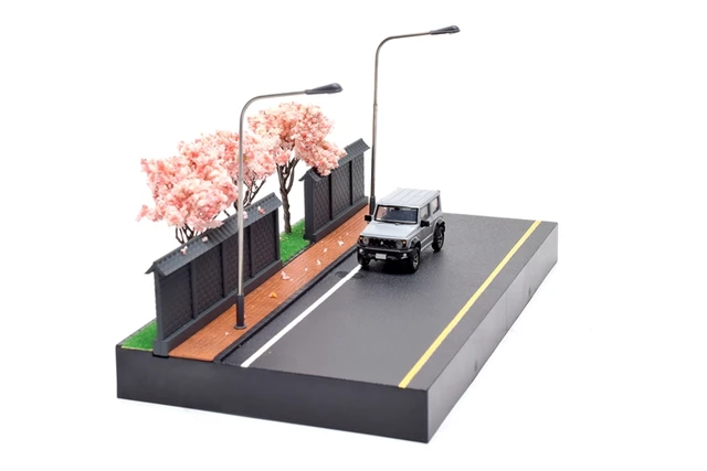 1:64 Japanese Style Sakura Night Scene Decoration Model Car Road  Garage Parking Area 3