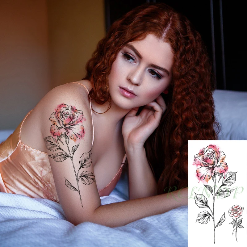 Waterproof Temporary Tattoo Sticker Pink Rose Flower Plant Element Fake Tatoo Flash Tatto Arm Leg Art for Women Men | Красота и