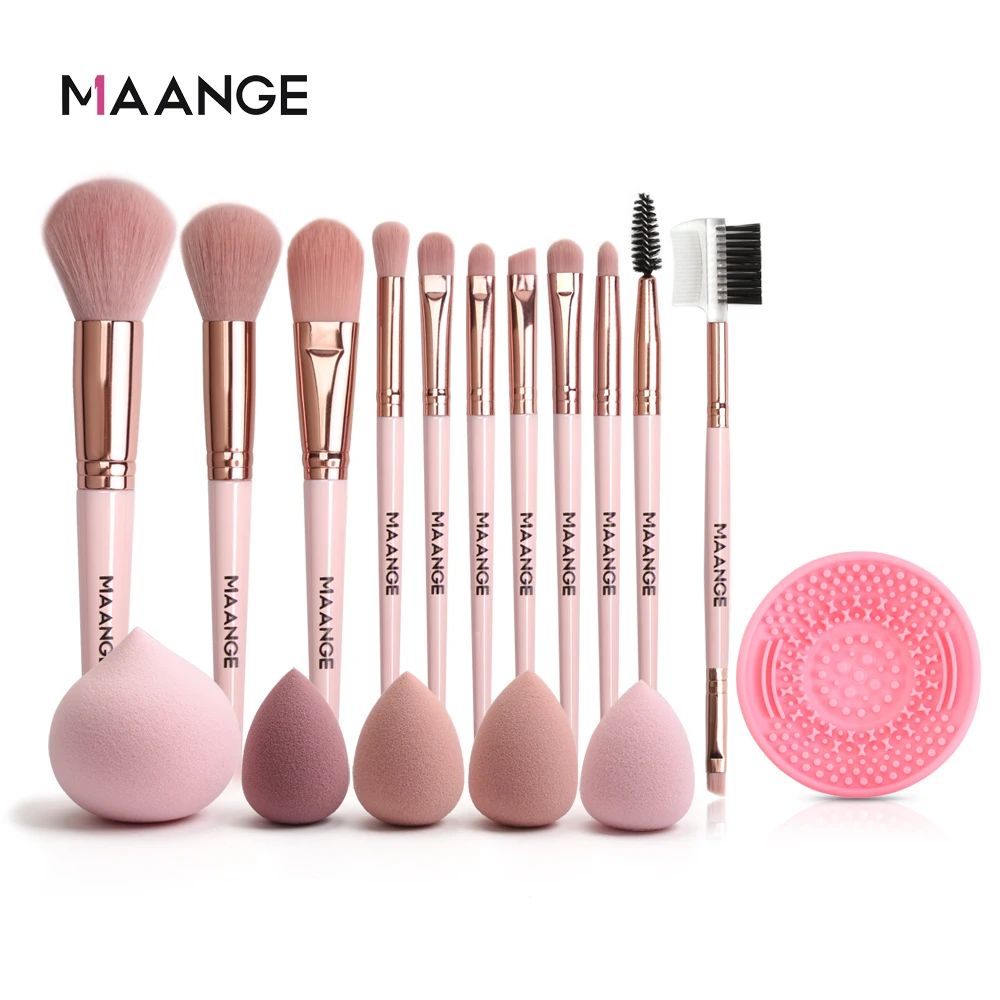 MAANGE 7/11 шт Розовый набор кистей для макияжа с 5 Мин губка и 1 Очиститель порошок