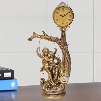 

resin Antique craft classic love Couple swinging table clock art handicraft,living room ornament Home decoration gift a1888